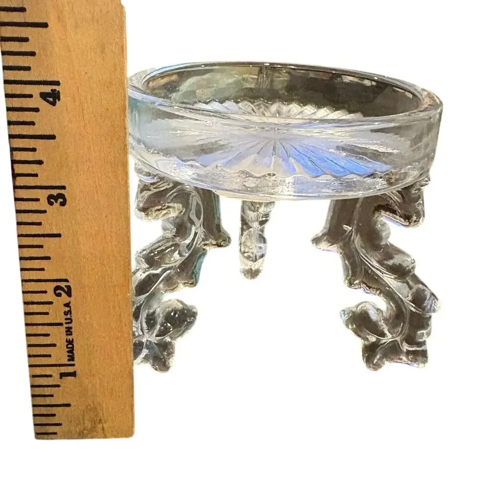 Vintage Pressed Glass Clear 3 Footed Candle Holder Plant Globe Chinoiserie Stand
